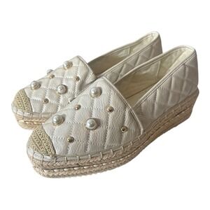New Karl Lagerfeld Paris Womens Flat Espadrille Platform Shoes Size 6.5 M Beige